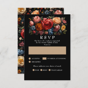 Botanische Bloemen Zwart Moody Huwelijk RSVP Kaart