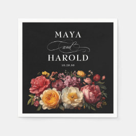 Botanische Bloemen Zwart Moody Wedding Servet