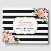 Botanische Bloemen Zwart Witte Strepen Trouwen Gastenboek (Voorkant)
