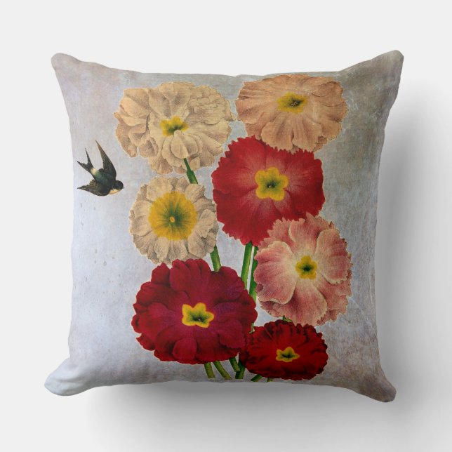  botanische bloemen Zwemvee Rustisch Blauw Kussen (Voorkant)