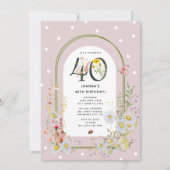 Botanische Bloemenboog 40e Verjaardagsfeest Kaart (Voorkant)