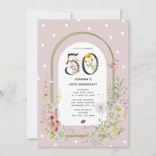 Botanische Bloemenboog 50e Verjaardagsfeest Kaart (Voorkant)