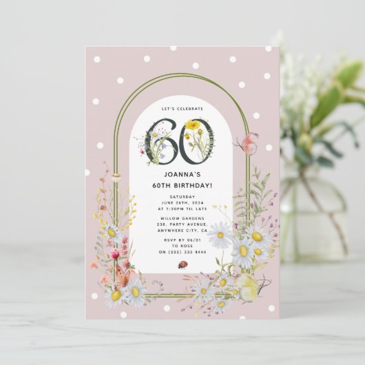 Botanische Bloemenboog 60e Verjaardagsfeest Kaart (Staand voorkant)