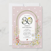 Botanische Bloemenboog 80e Verjaardagsfeest Kaart (Voorkant)