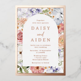 Botanische Bloemenboog Bruiloft Roos Goud Folie Uitnodiging