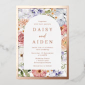 Botanische Bloemenboog Bruiloft Roos Goud Folie Uitnodiging (Voorkant)