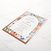 Botanische Bloemenboog Bruiloft Roos Goud Folie Uitnodiging (Gedraaid)