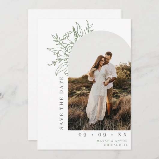 Botanische Bloemenboog Foto QR Code Bruiloft Save The Date (Voorkant / Achterkant)