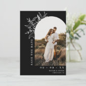 Botanische Bloemenboog Foto Zwart & Wit Bruiloft Save The Date (Staand voorkant)