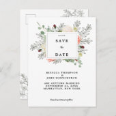 Botanische bloemenbruiloft Bewaar de datumkaart Aankondigingskaart (Voorkant / Achterkant)