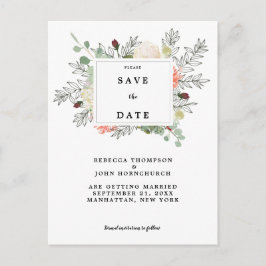 Botanische bloemenbruiloft Bewaar de datumkaart Aankondigingskaart