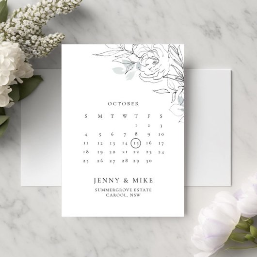 Botanische bloemencalender Save the Date uitnodigi Kaart