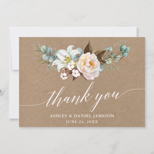 Botanische bloemenkalligrafie Kraft bruiloft Bedankkaart (Voorkant)