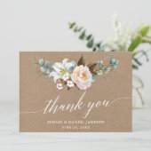 Botanische bloemenkalligrafie Kraft bruiloft Bedankkaart (Staand voorkant)