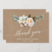 Botanische bloemenkalligrafie Kraft bruiloft Bedankkaart (Voorkant / Achterkant)