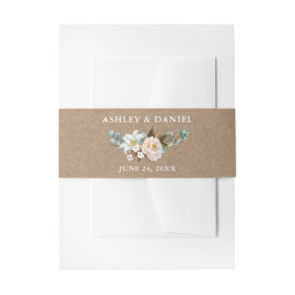 Botanische bloemenkalligrafie Kraft bruiloft Uitnodigingen Wikkel