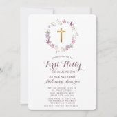 Botanische bloemenkrans Eerste Heilige Communie Kaart (Voorkant)