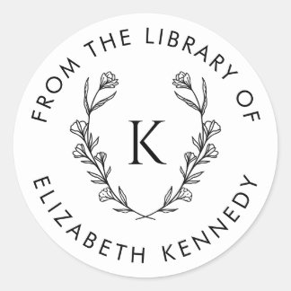 Botanische Bloemenkrans Initiaal Ronde Bibliotheek Ronde Sticker