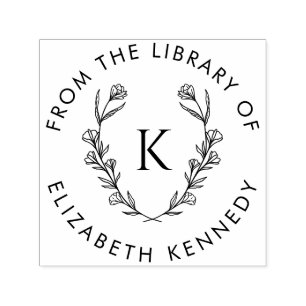 Botanische Bloemenkrans Initiaal Ronde Bibliotheek Zelfinktende Stempel