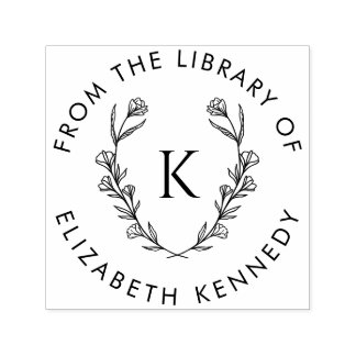 Botanische Bloemenkrans Initiaal Ronde Bibliotheek Zelfinktende Stempel