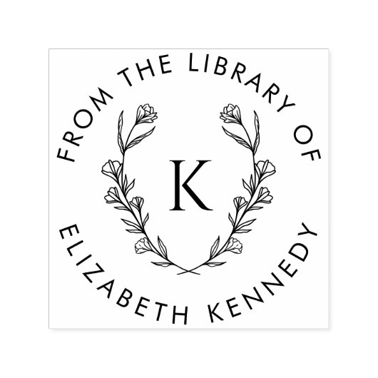 Botanische Bloemenkrans Initiaal Ronde Bibliotheek Zelfinktende Stempel (Design)