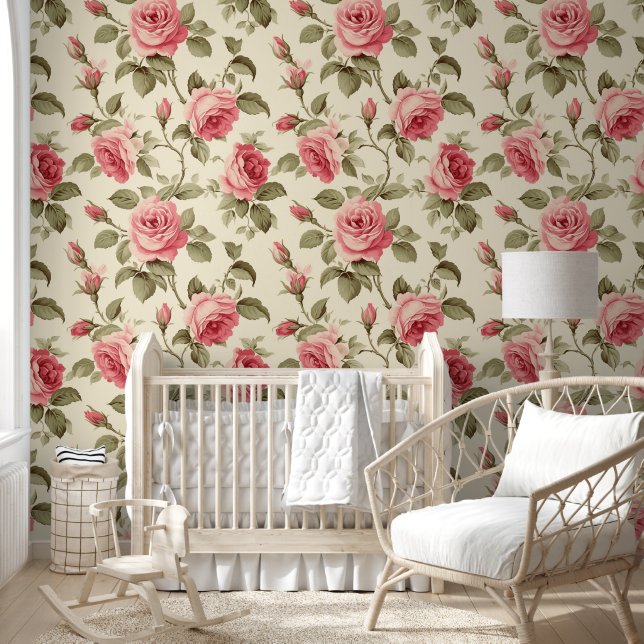 Botanische bloemenpatronen Rozen Behang (Kinderen)