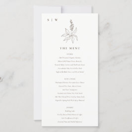 Botanische bloemenschets Monogram Huwelijksmenu ka Bedankkaart