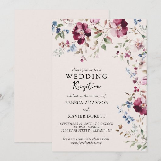 Botanische bloementuin Delicate bruiloft receptie Kaart (Voorkant / Achterkant)
