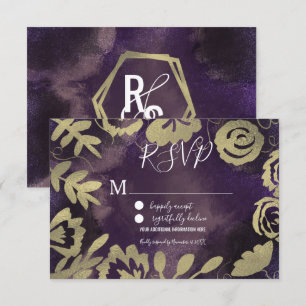 Botanische bloementuin roze goud paarse bruiloft kaart