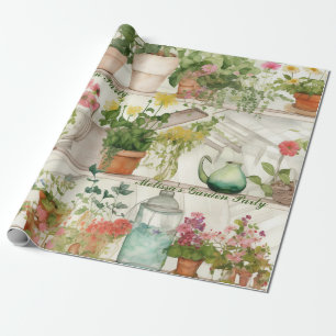 Botanische Bloemenvaas Tuin Planten Waterverf Cadeaupapier