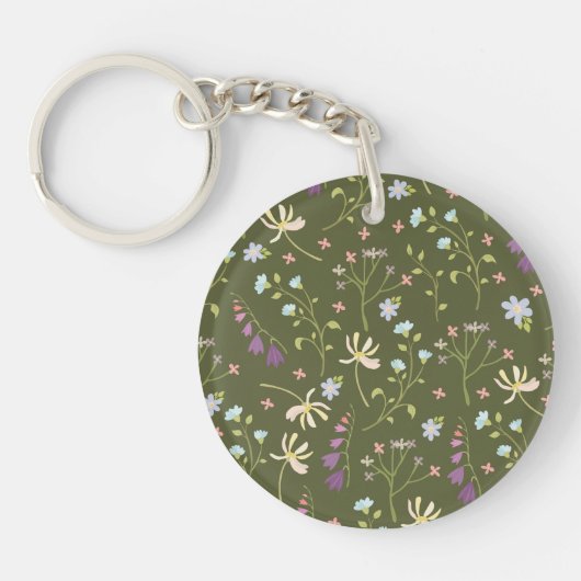 Botanische Bloemenveer Bloemen Acryl Sleutelhanger (Voorkant)