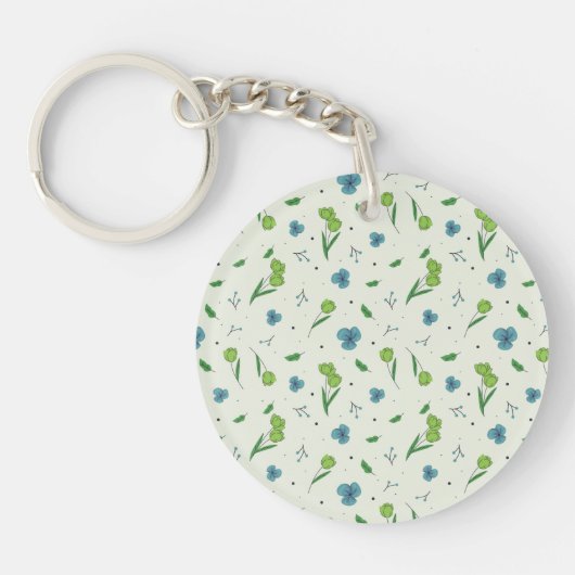 Botanische Bloemenveer Bloemen Acryl Sleutelhanger (Voorkant)