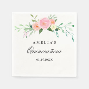 Botanische bloemige aquarel Quinceanera servet