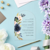 Botanische Bloemige Blush Navy Bruiloft Acryl Uitnodigingen (Insitu (Huwelijk))