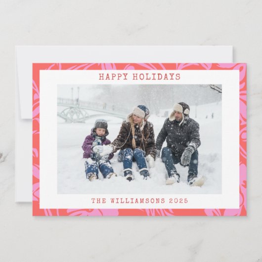 Botanische bloemige boho-kunst roze vakantiefoto feestdagenkaart (Voorkant)