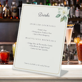 Botanische Bloemige Bruiloftsbar Cocktails & Mockt Reclamebord Met Voetstuk