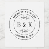 Botanische Bloemige Fun Monogram Trouw Koppel Naam Wijn Etiket (Enkel label)