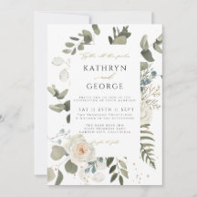 Botanische Bloemige Groene Goud Calligrafie Huweli