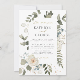 Botanische Bloemige Groene Goud Calligrafie Huweli Kaart