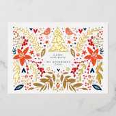 Botanische bloemige Kerst Foto op maat goud Folie Feestdagenkaart (Voorkant)