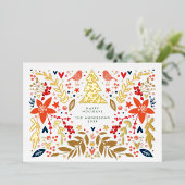 Botanische bloemige Kerst Foto op maat goud Folie Feestdagenkaart (Staand Voorkant)