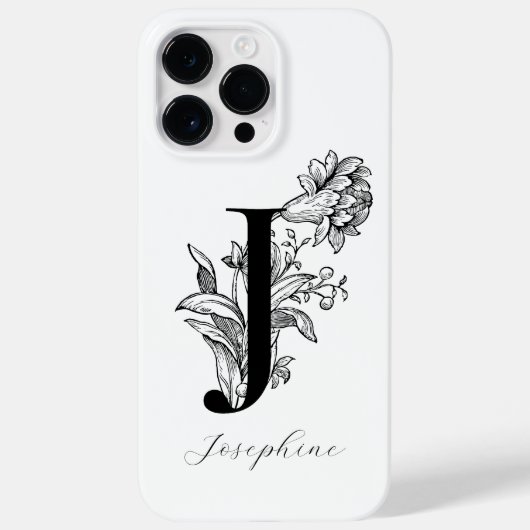 Botanische bloemige monogramletter J naam Case-Mate iPhone Case (Achterkant)