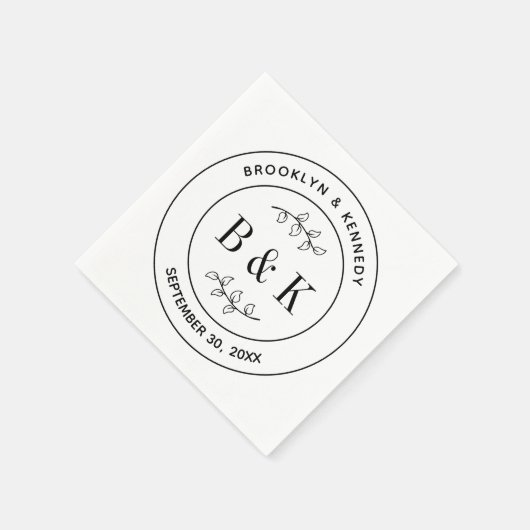 Botanische Bloemige Pret Monogram Huwelijk Echtpaa Servet (Hoek)