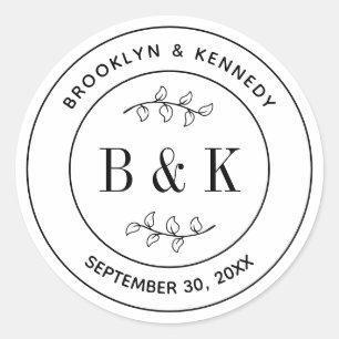 Botanische Bloemige Pret Monogram Huwelijk Koppel  Ronde Sticker