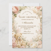 Botanische bloemige teddybeer babyshower kaart (Voorkant)