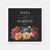 Botanische Bloemige Zwarte Trouwdag Servet (Voorkant)