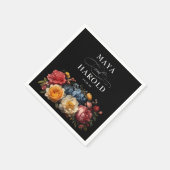 Botanische Bloemige Zwarte Trouwdag Servet (Hoek)