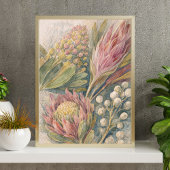 botanische bloemkunst | protea bloemillustratie poster