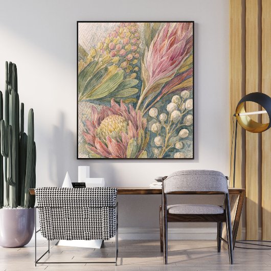 botanische bloemkunst | protea bloemillustratie poster