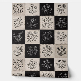Botanische bloemleder look patchwork gestikt behang